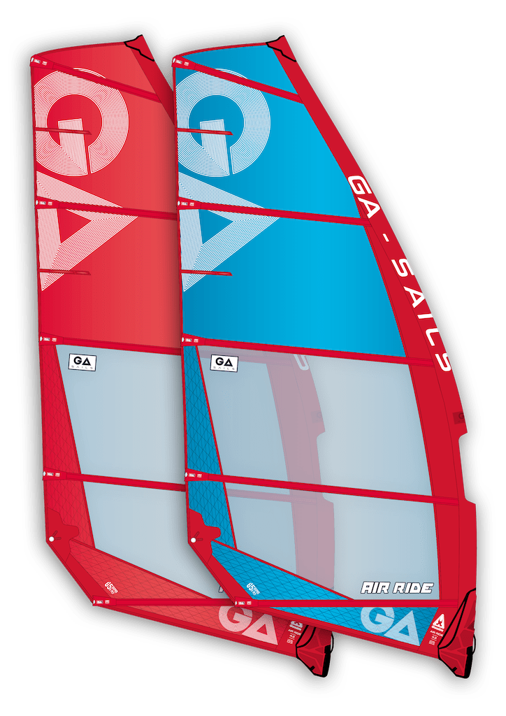 Foiling enthusiasts will admire the Air Ride, which combines the benefits of a high aspect design with outstanding lightness and maneuverability. A cleverly designed panel layout eliminates unnecessary seams, which leads to reduced weight and increased durability. The Dacron luff panel provides perfect load distribution and easy to handle power generation in light winds. Smooth batten rotation, maximum control and increased performance were achieved by refining the Air Ride's luff curve and implementing a one-piece mast sleeve, which enhances lightness and optimizes stretch. The high aspect design increases efficiency and low-end power, which allows you to take-off incredibly early. Easy handling, controllability and a balanced feeling motivate you to accelerate and fly above the water surface at high speed. The Air Ride is the right choice for windsurf foiling at all skill levels with its mix of easy-to-use characteristics and incredible performance potential.